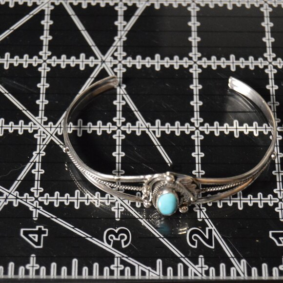 Navajo Sterling Silver and Turquoise Cuff Bracelet by Grace Kenneth - Picture 7 of 8